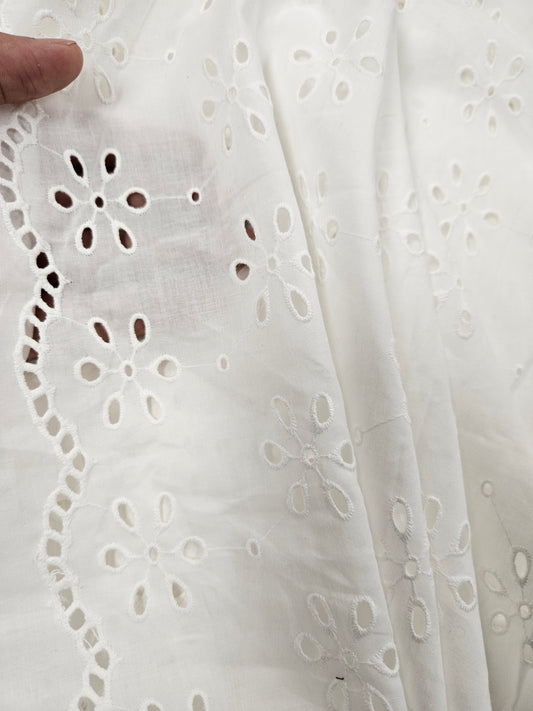 Ivory Daisy Cotton Schiffli Fabric