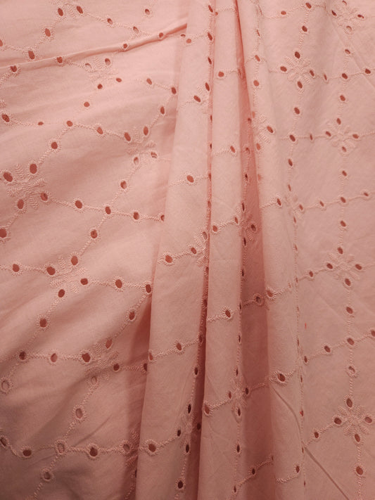 Peach Bloom Cotton Schiffli Embroidered Fabric