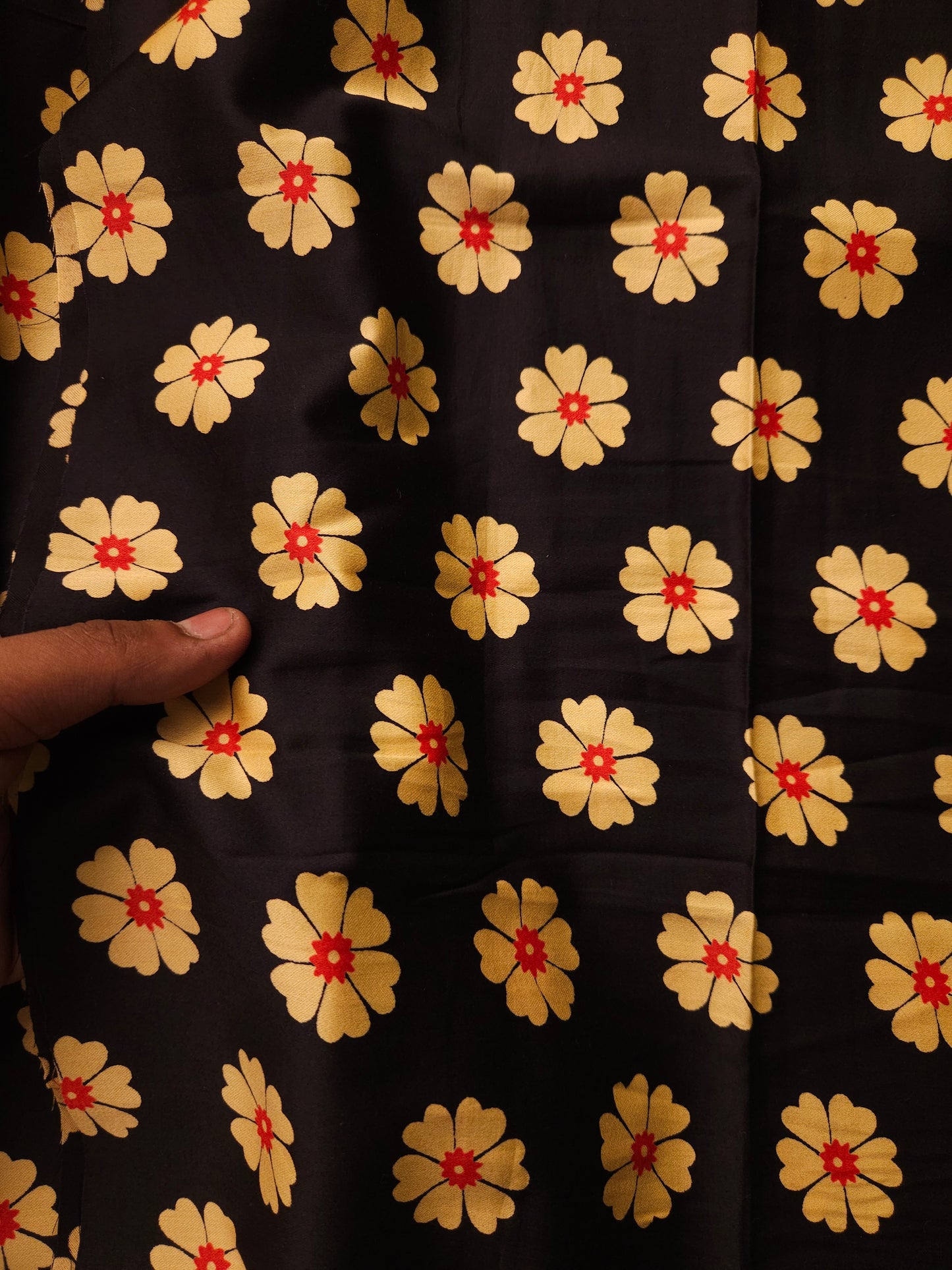 Midnight Daisy Bloom Cotton Satin Fabric