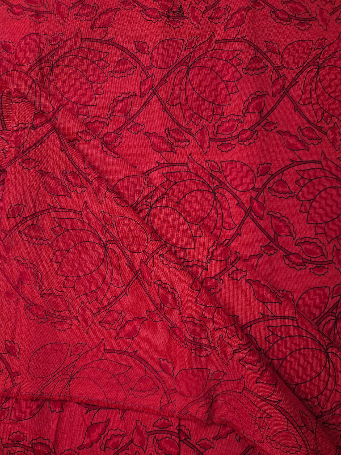 Pink Floral Cotton Kurta Fabric with White Cotton Schiffli Bottom