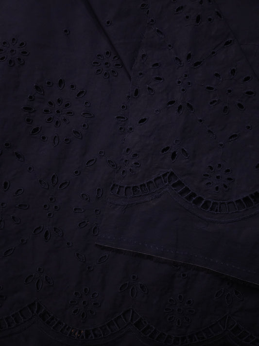 Navy Blue Cotton Poplin Schiffli Bottom with Cotton Linen Printed Kurta Fabric