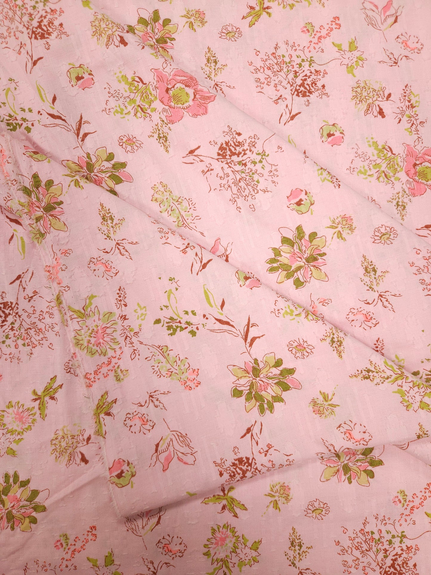 Pink Floral Self Print Cotton Kurta Fabric with Pink Cotton Linen Bottom
