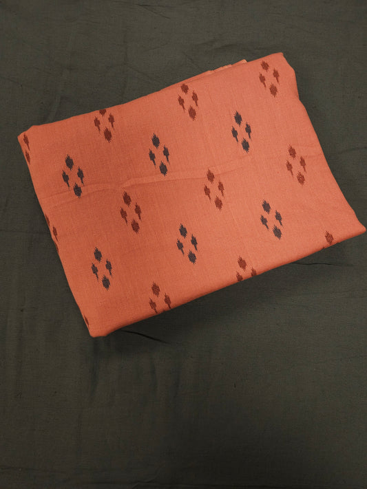 Rust Orange Ikat Print Cotton Linen Kurta Fabric with Olive Green Cotton Linen Bottom