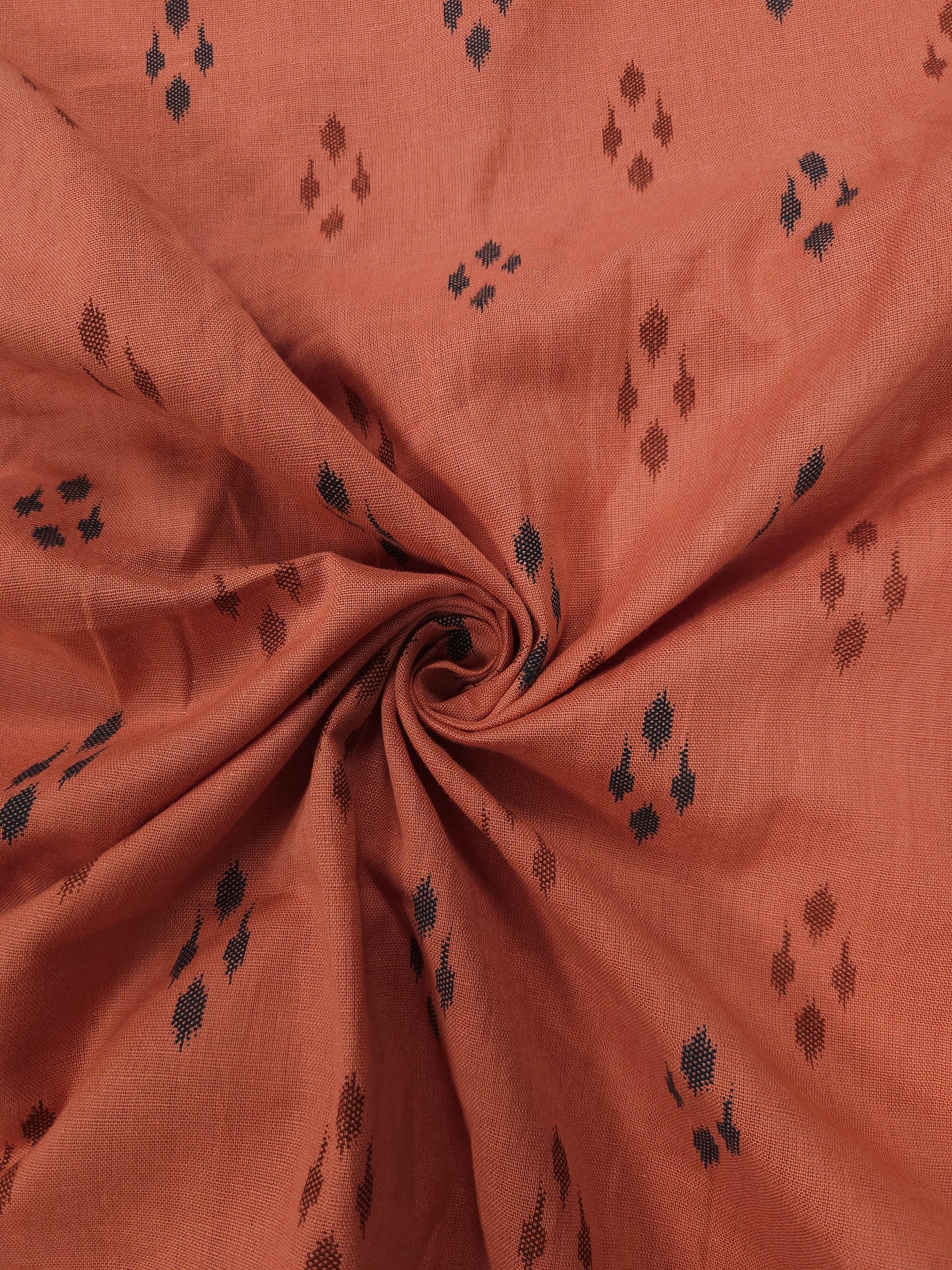 Rust Orange Ikat Print Cotton Linen Kurta Fabric with Olive Green Cotton Linen Bottom