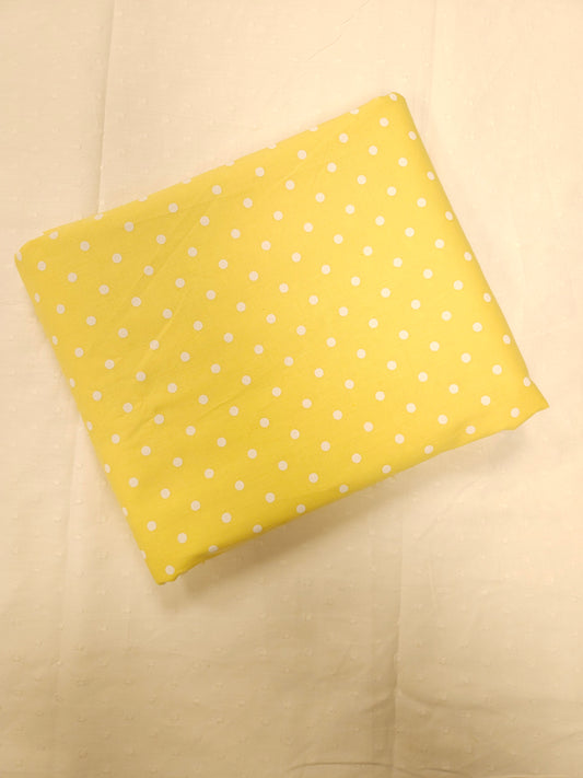 Yellow Polka Dot Cotton Kurta Fabric with White Self Cotton Bottom