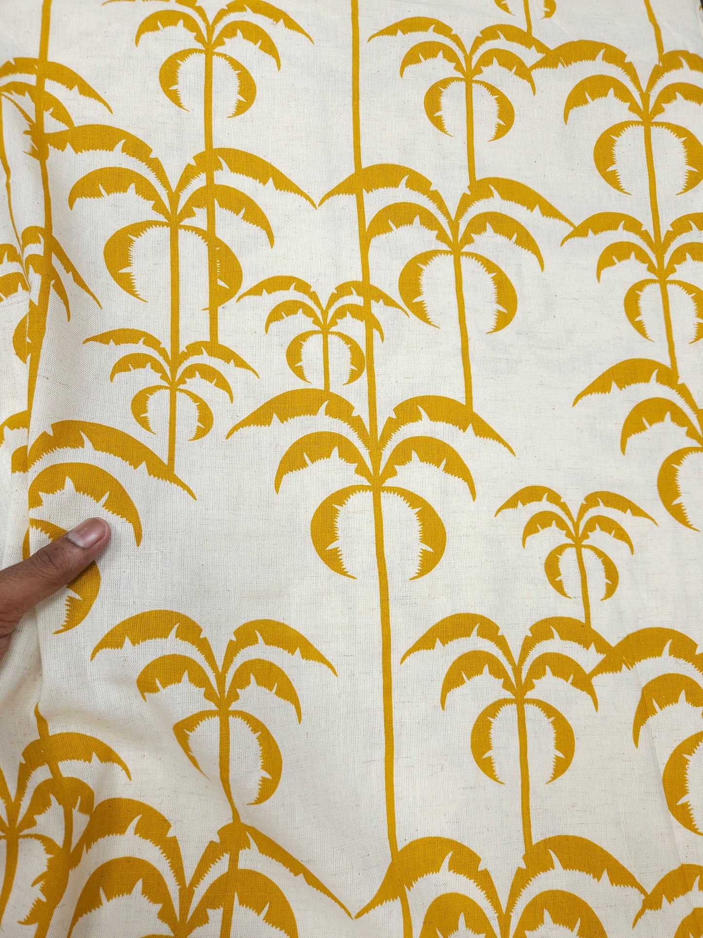 Sunshine Palm Tree Print Cotton Linen Fabric โ Mustard