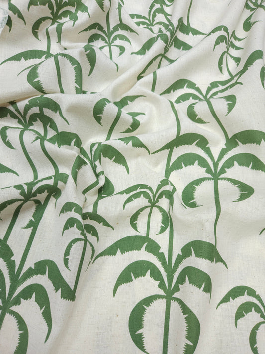Botanical Palm Tree Print Cotton Linen Fabric – Green