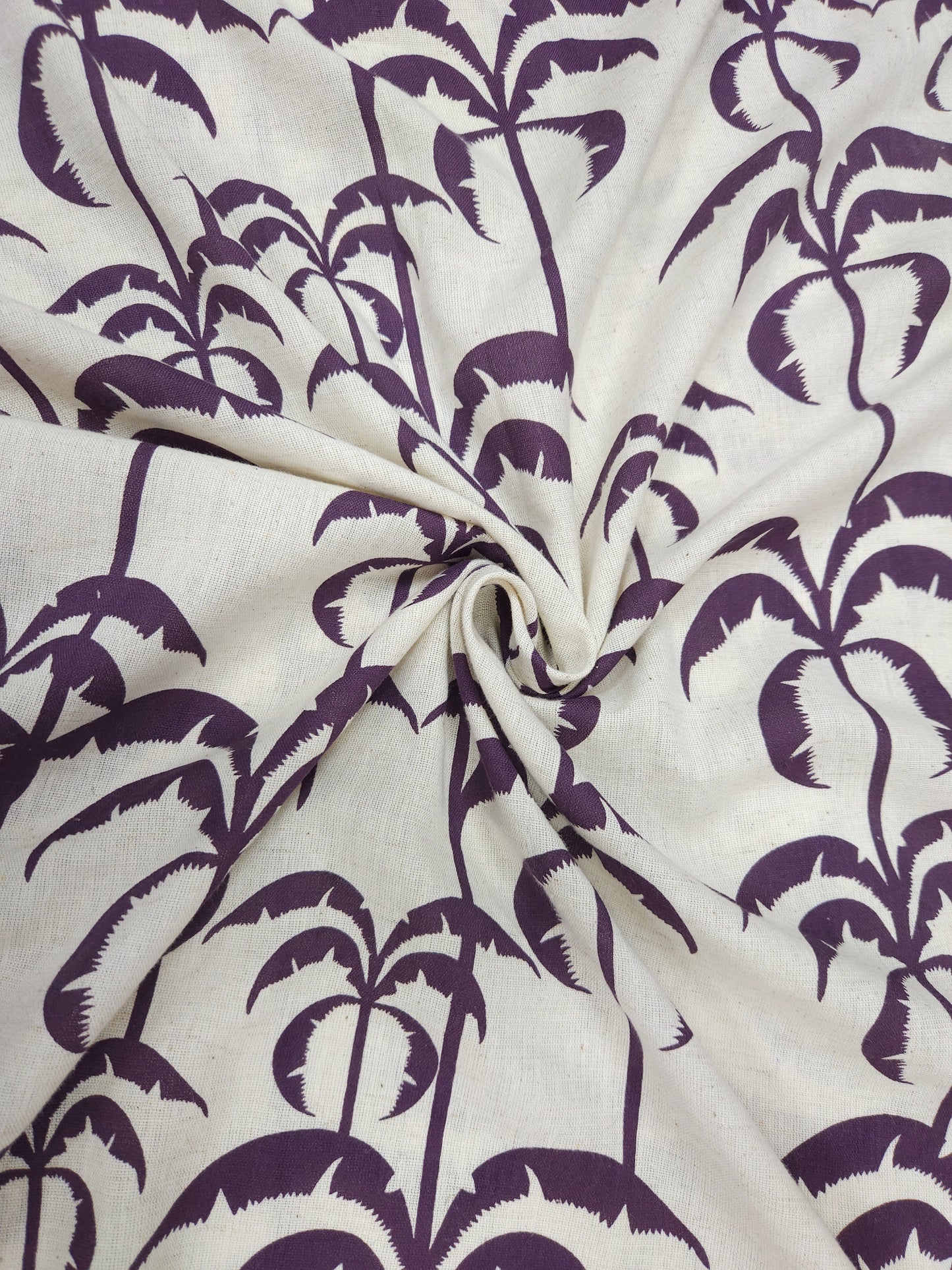 Tropical Palm Tree Print Cotton Linen Fabric – Purple