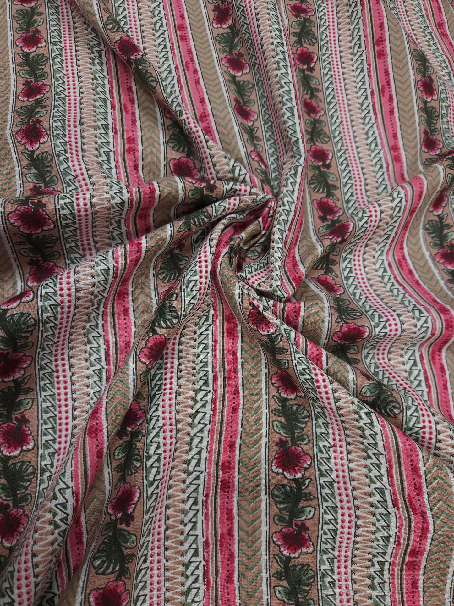 Pink Floral Stripe Cotton Fabric