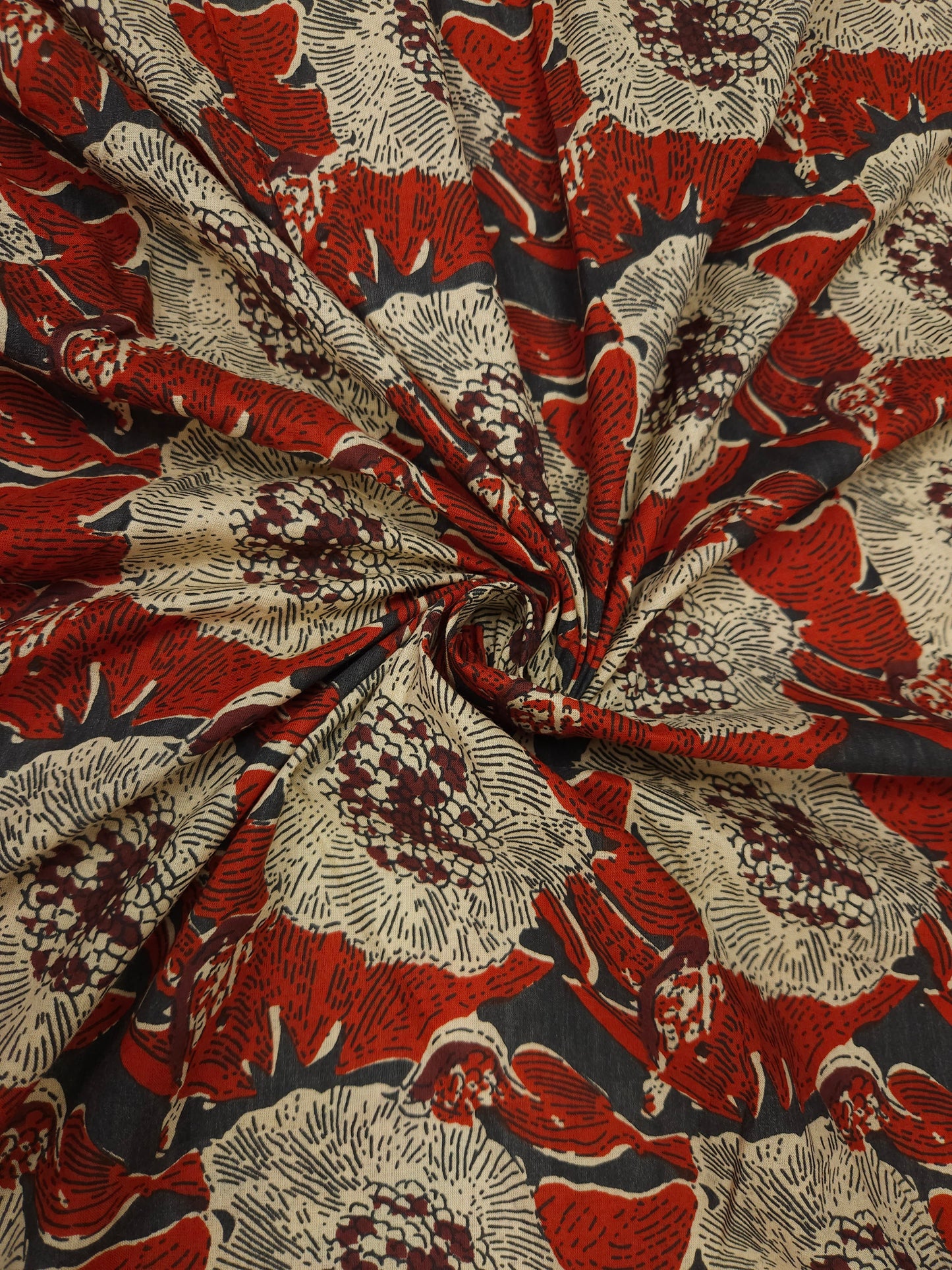 Rust Brown Floral Cotton Suit Set With Printed Bottom