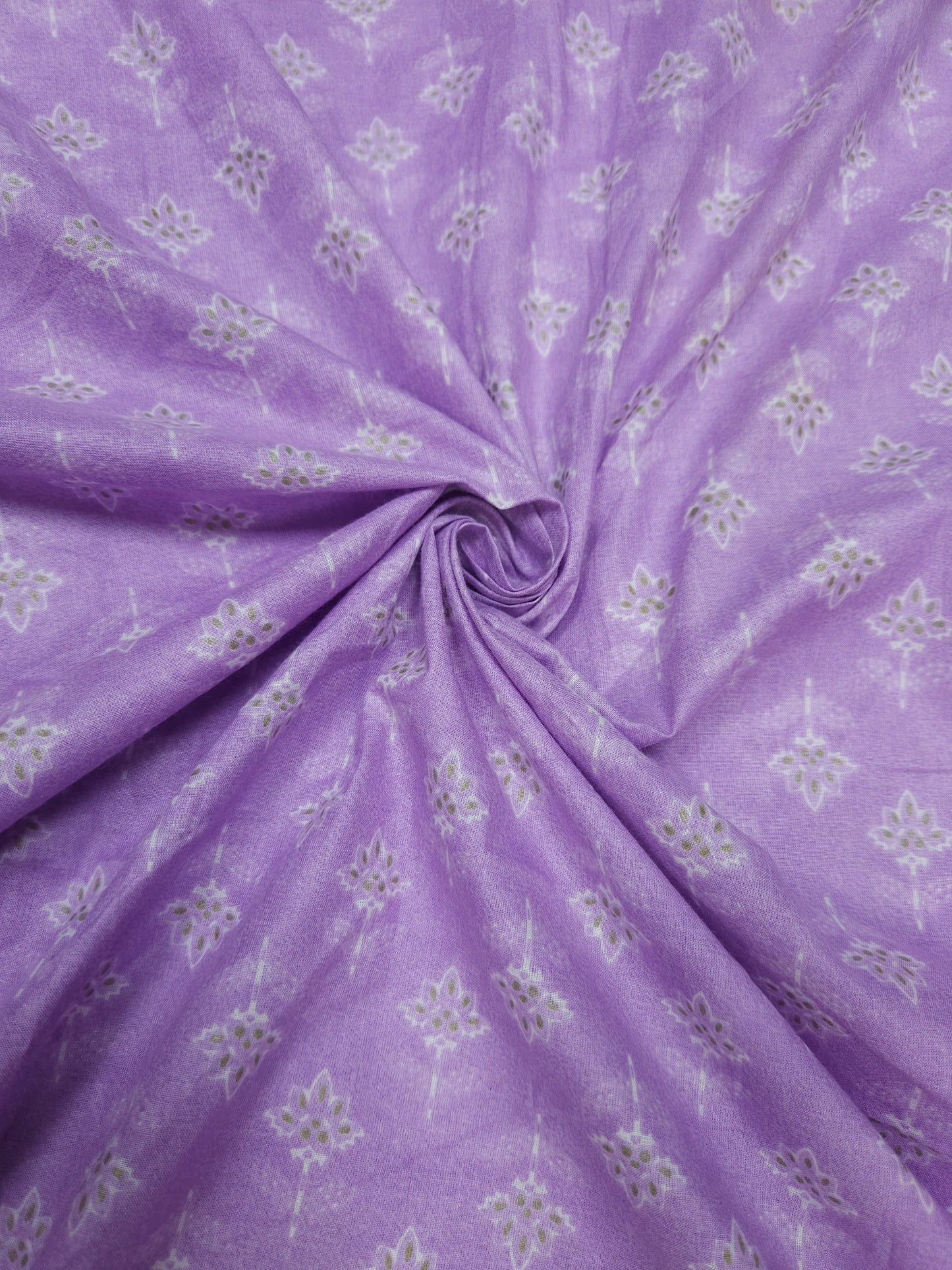 Lavender Hand Block Buti Cotton Fabric