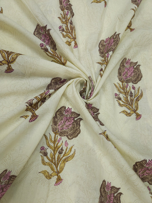 Beige Traditional Floral Cotton Fabric