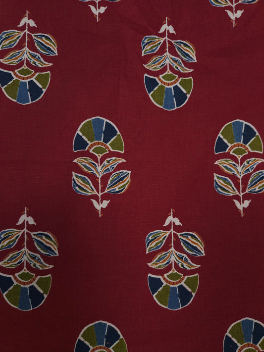 Maroon Traditional Buta Cotton Fabric