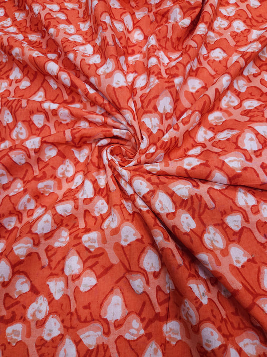 Orange Abstract Floral Cotton Fabric