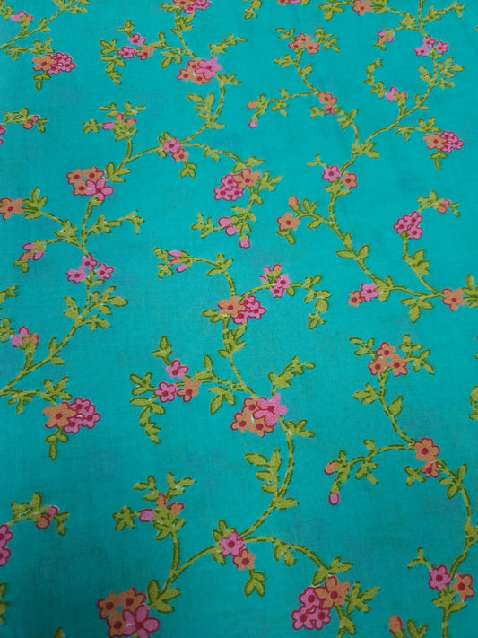 Aqua Vine Floral Cotton Fabric