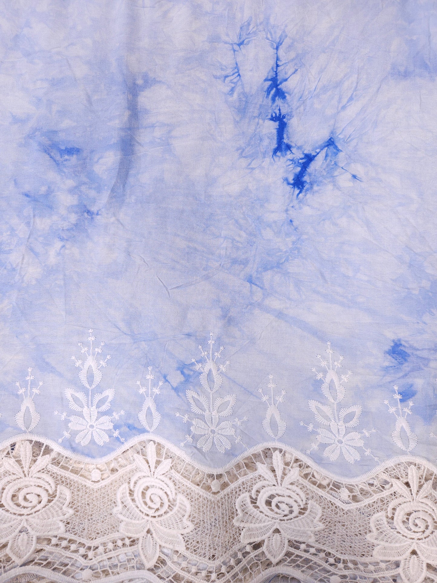 Ice Blue Rose Lace Border Rayon Fabric