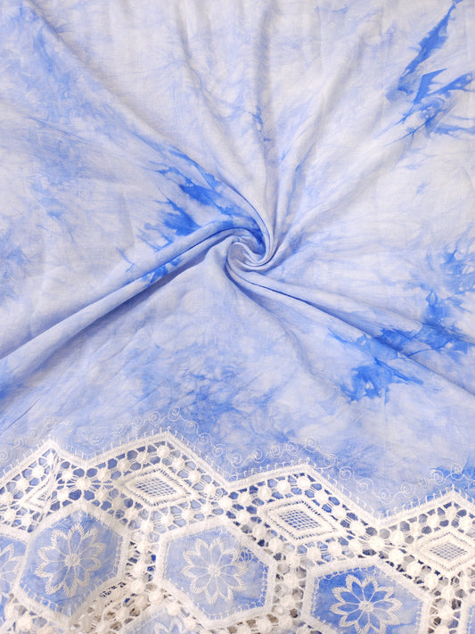Powder Blue Designer Lace Modal Rayon Fabric
