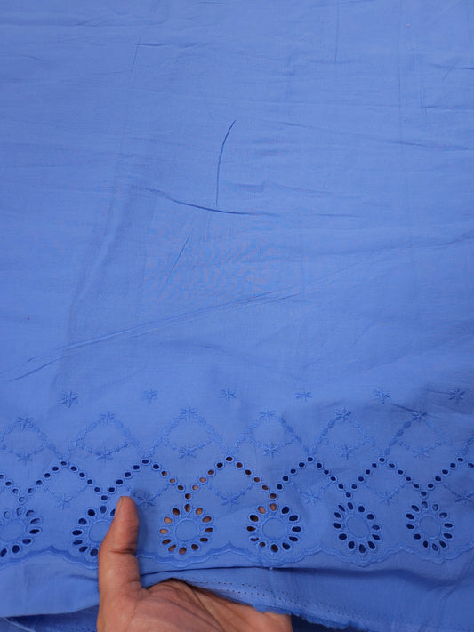 Powder Blue Designer Border Schiffli Cotton Fabric