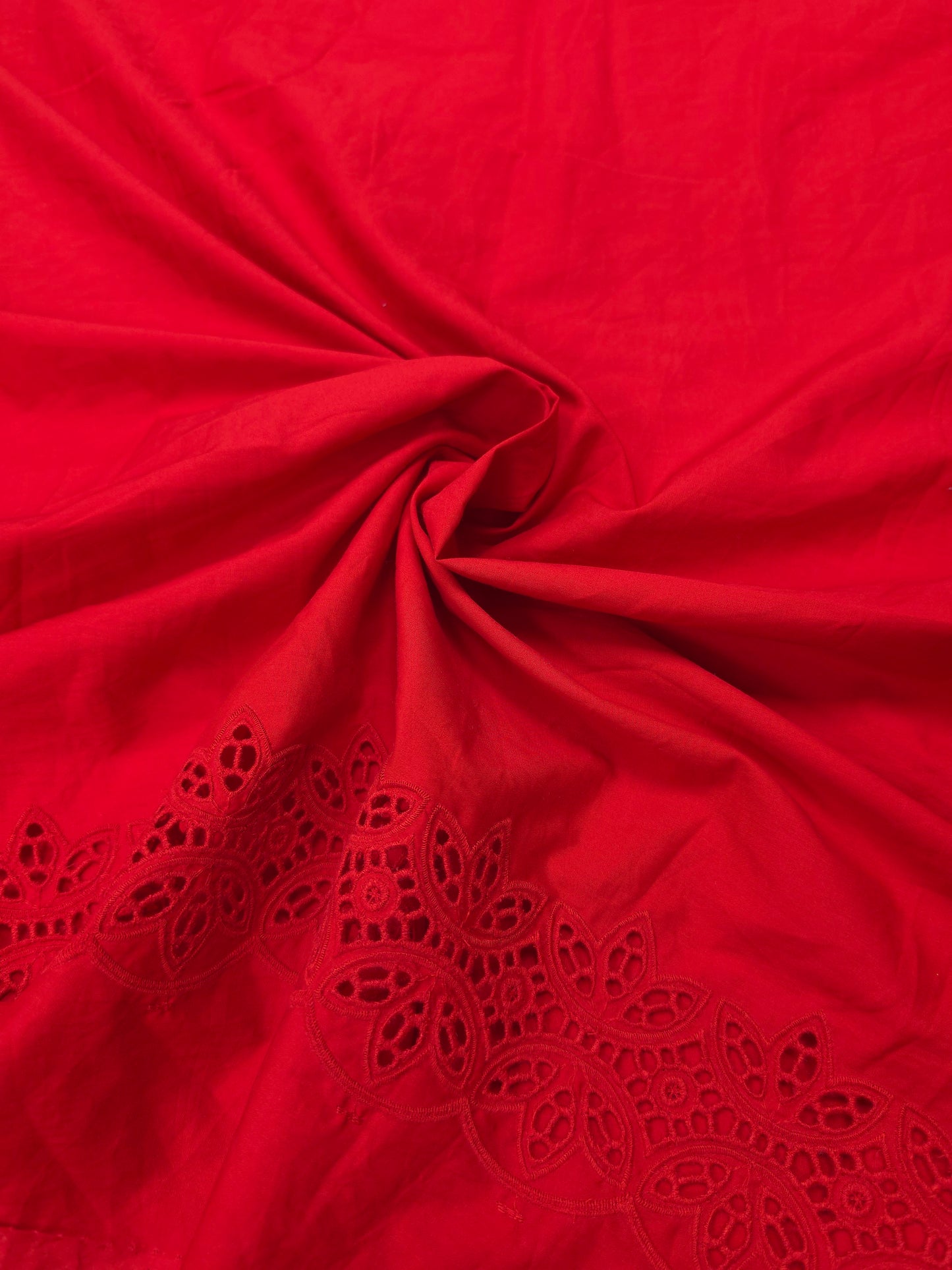 Scarlet Bloom Schiffli Cotton Poplin Fabric