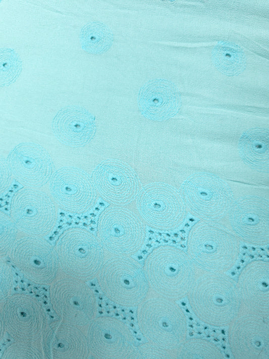 Aqua Mist Border Schiffli Cotton Fabric