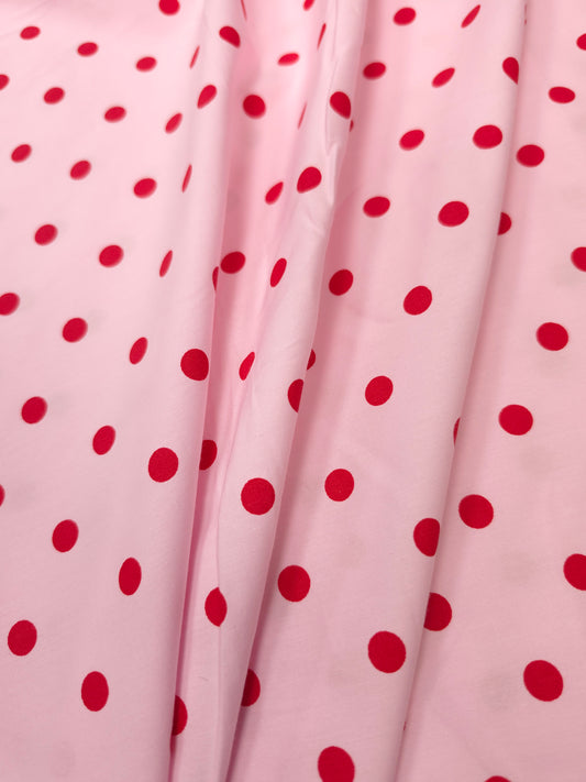 Pink Polka Dot Cotton Poplin Suit Set with Schiffli Border Bottom