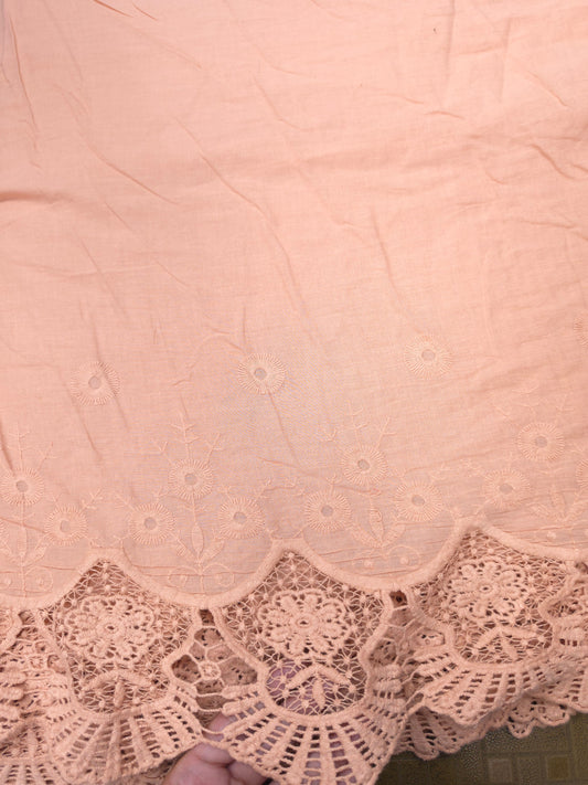 Blush Rose Designer Border Schiffli Cotton Fabric