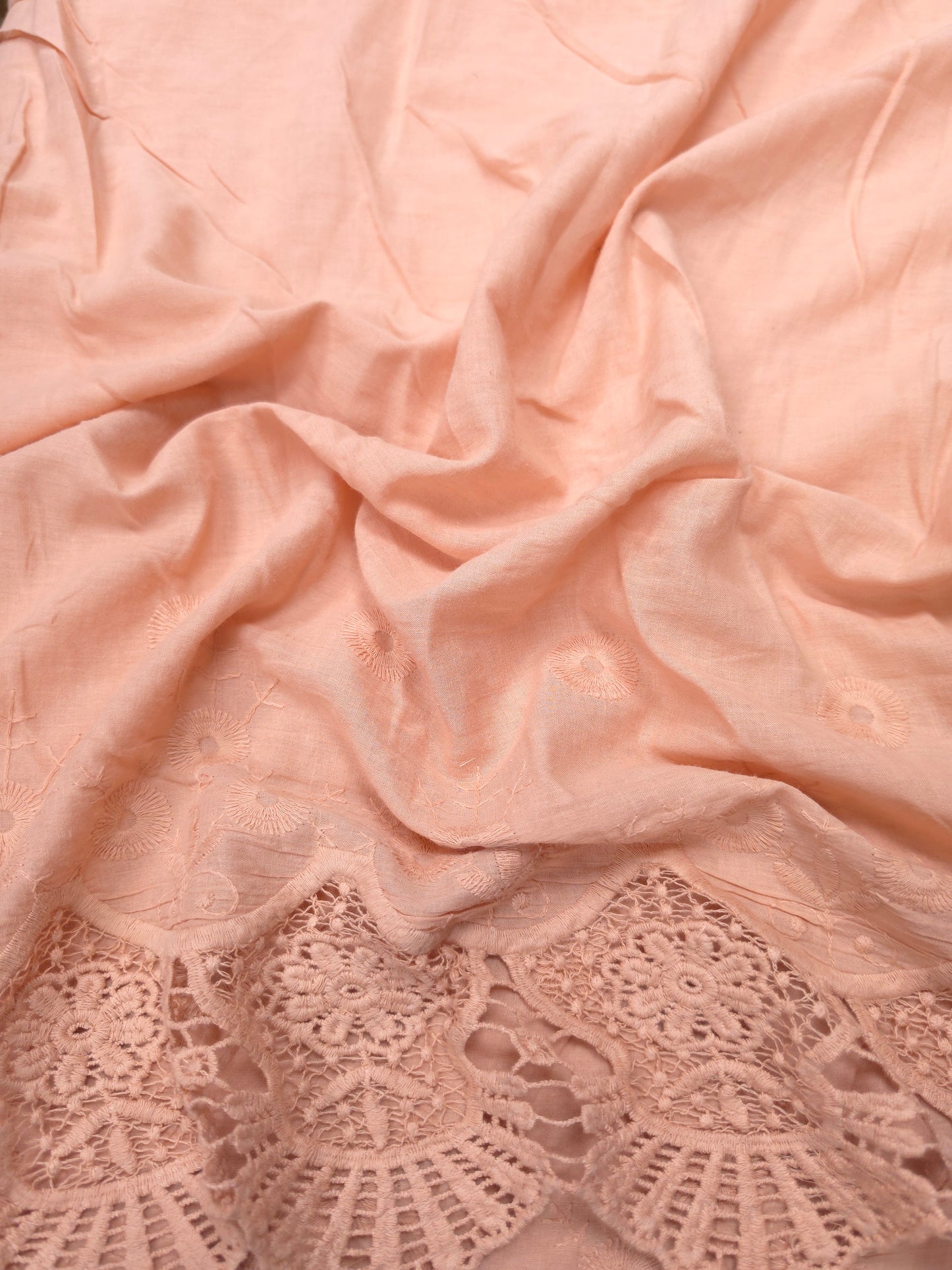 Blush Rose Designer Border Schiffli Cotton Fabric