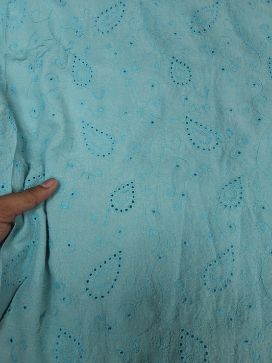 Aqua Paisley All Over Schiffli Cotton Fabric