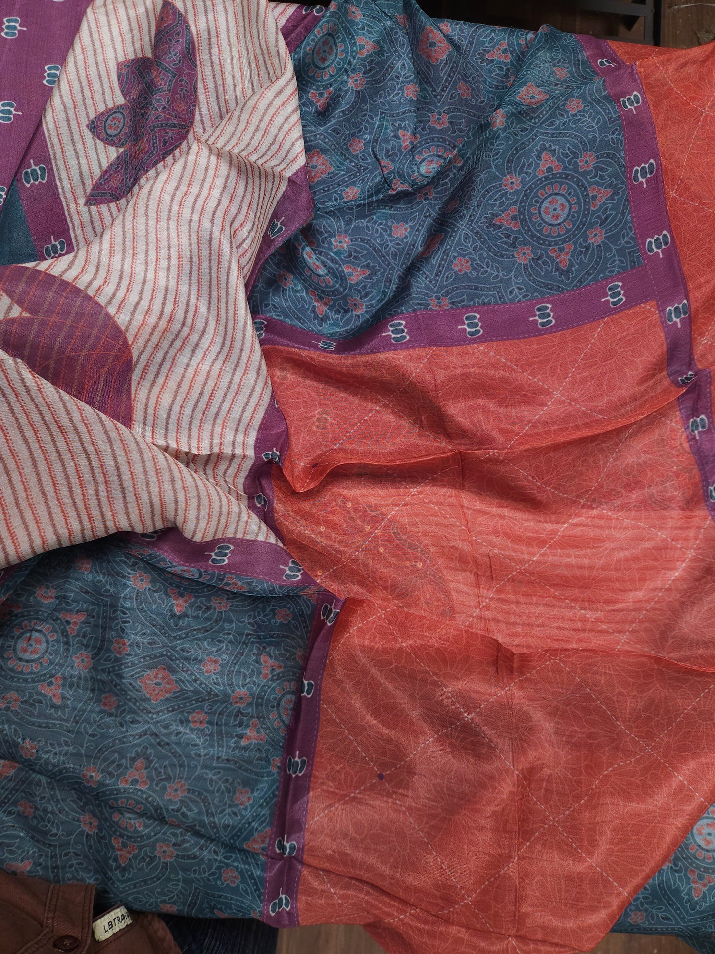 Mulberry Teal Heritage Cotton Suit Fabric Set with Cotton Muslin Dupatta (3-Piece)
