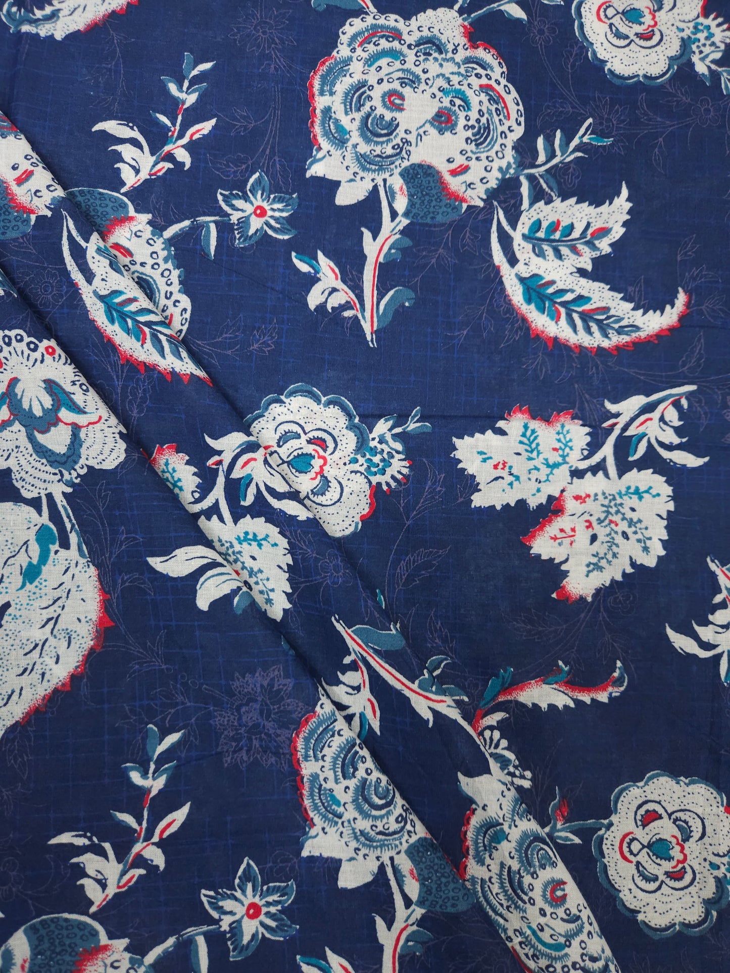Blue Floral Printed Cotton Fabric