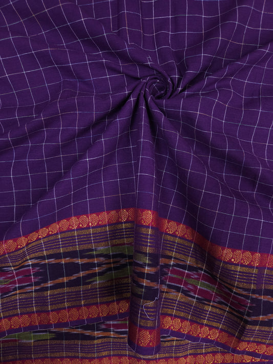 Purple Checked Cotton Fabric with Traditional Border