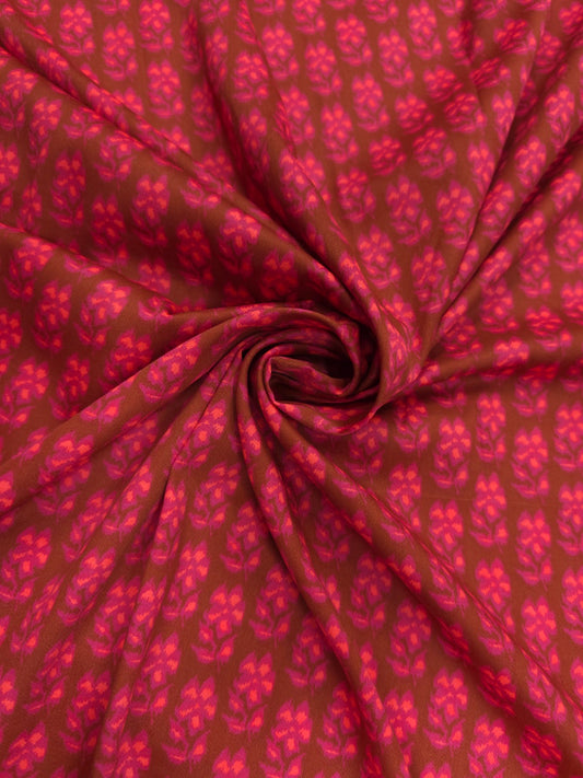 Designer Pink Floral Modal Rayon Satin Fabric 44 Inch Wide