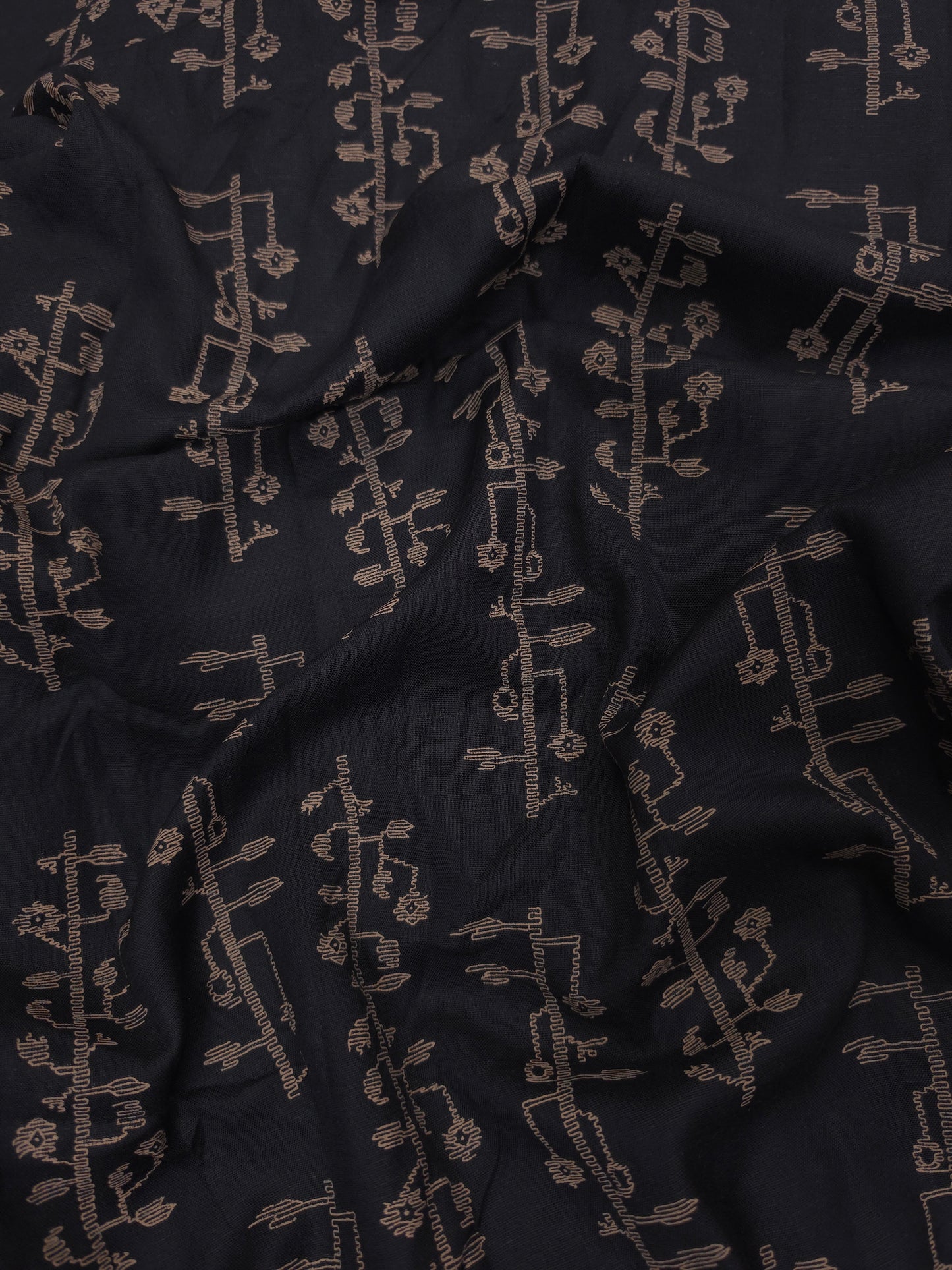 Dried Vines On Black Printed Rayon Fabric – 44 Inch Width