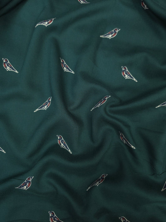 Sparrow in Deep Green Printed Rayon Fabric – 44 Inch Width
