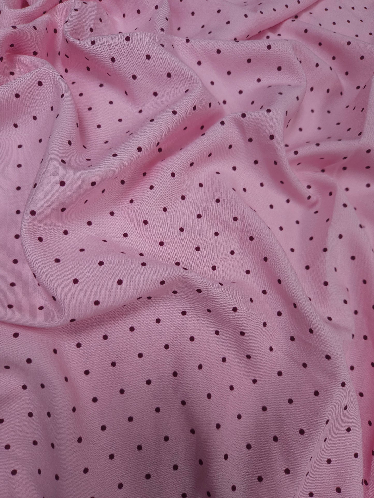 Baby Pink Modal Rayon Fabric with Mini Chocolate Brown Polka Dots | 60 Inch Width