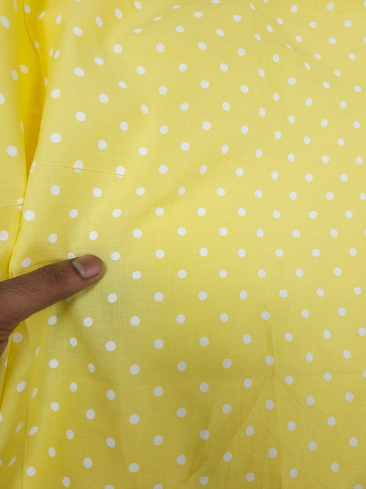 Yellow Cambric Cotton Fabric with White Polka Dot Print