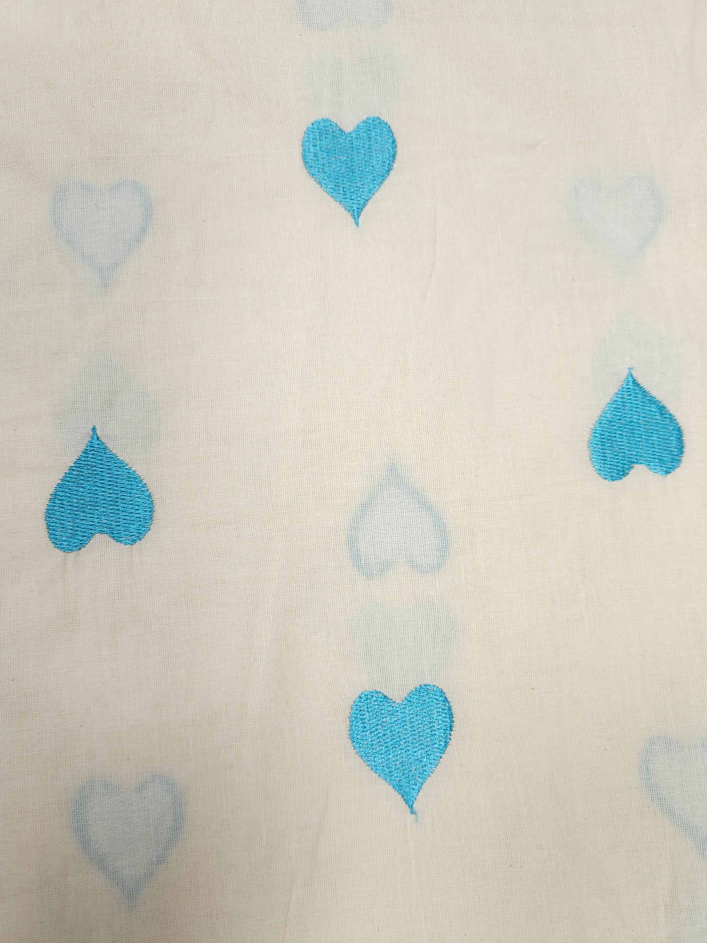 Sky Blue Heart Embroidery Cotton Suit Set | 44 Inch Width