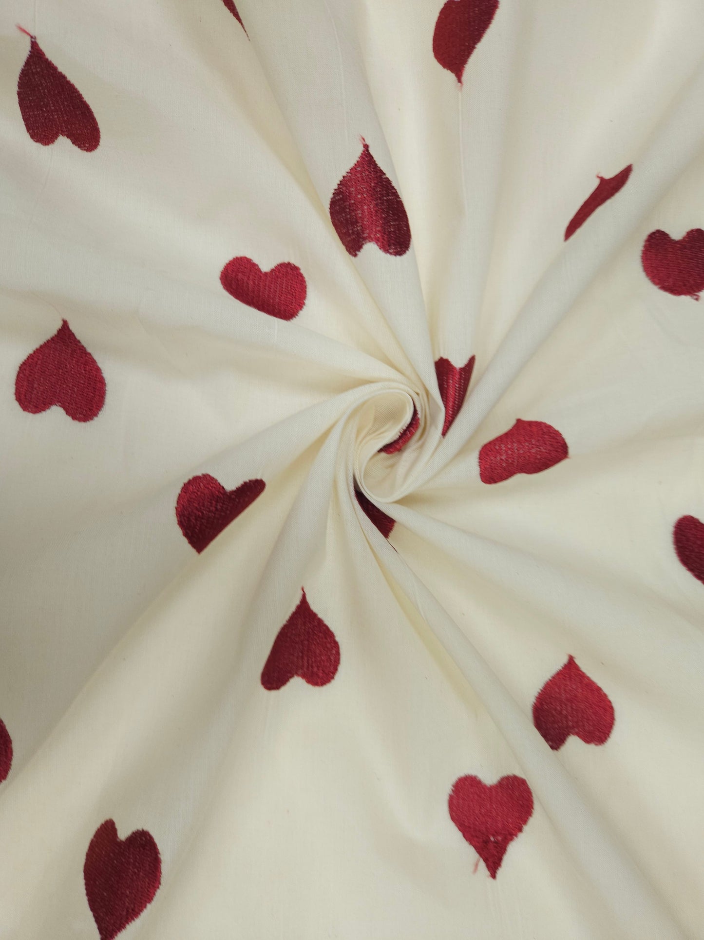 Off White Wine Heart Embroidered Cotton Fabric | 44 Inch Width