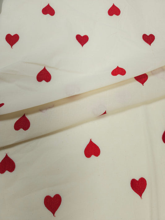 Red Heart Embroidery Cotton Fabric | 44 Inch Width