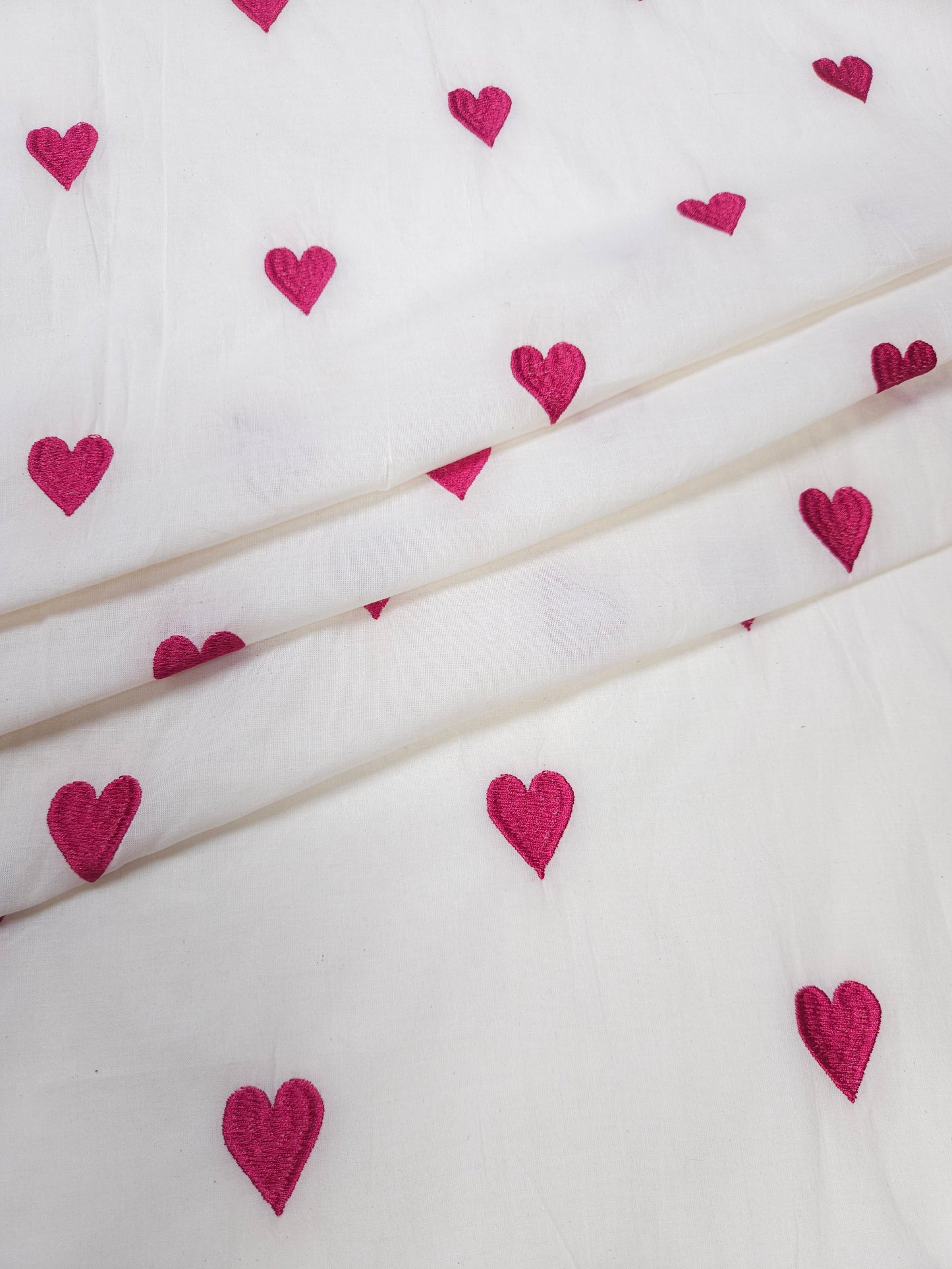 Pink Heart Embroidered Cotton Fabric | 44 Inch Width