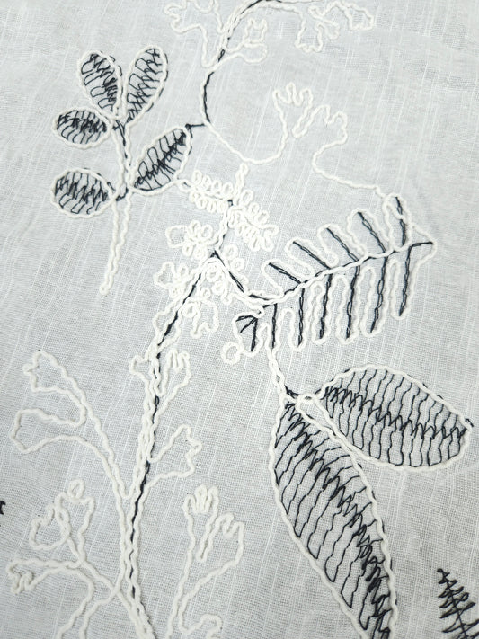 Pure Linen Botanical 3D Appliqué Embroidered Fabric