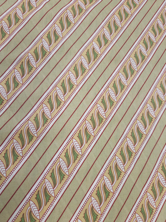 Olive Green Stripe Print Cambric Cotton Fabric | 60 Inch Width
