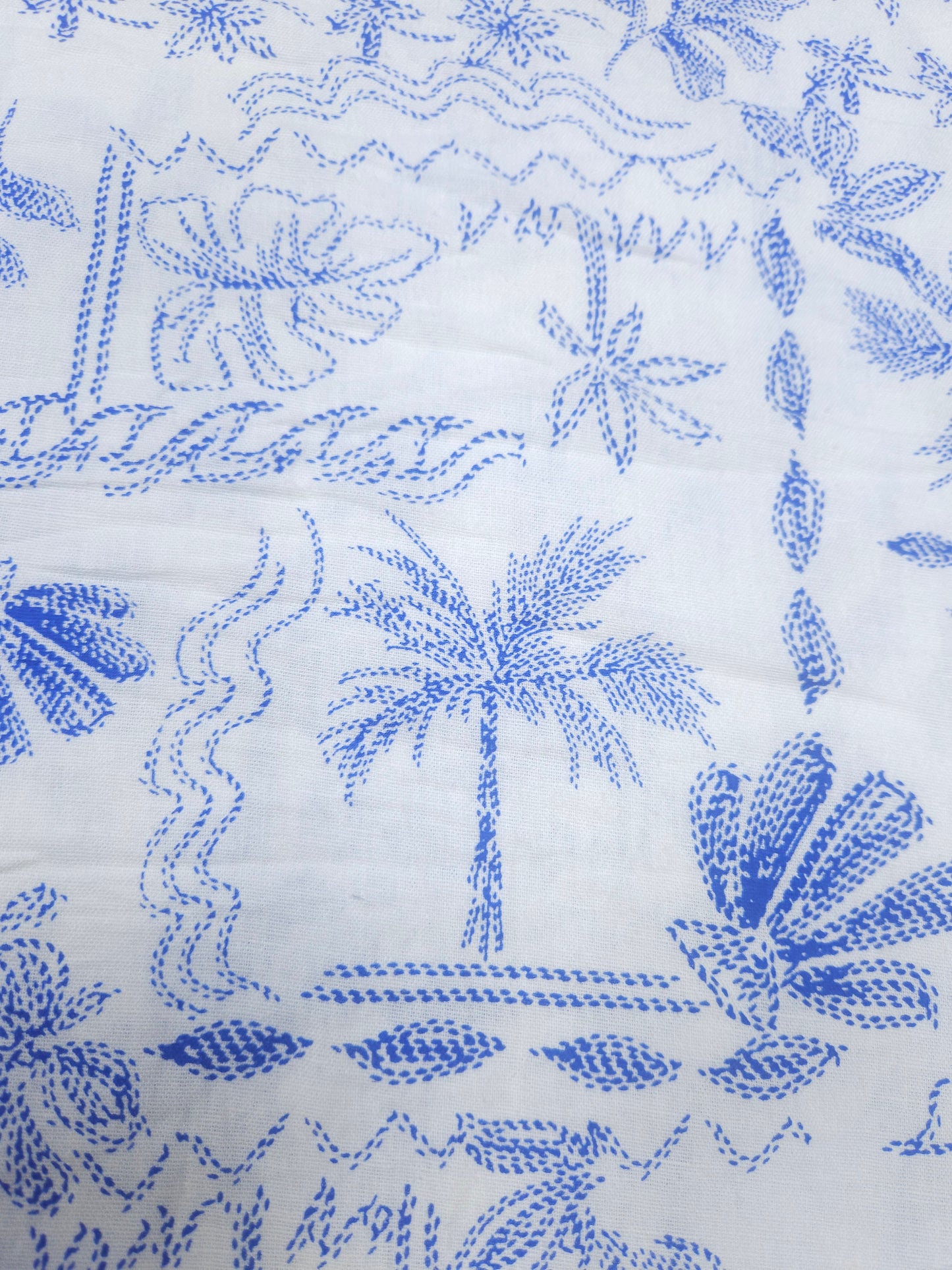 Blue Tropical Cotton Linen Fabric | 60 Inch Width | Premium Printed Fabric