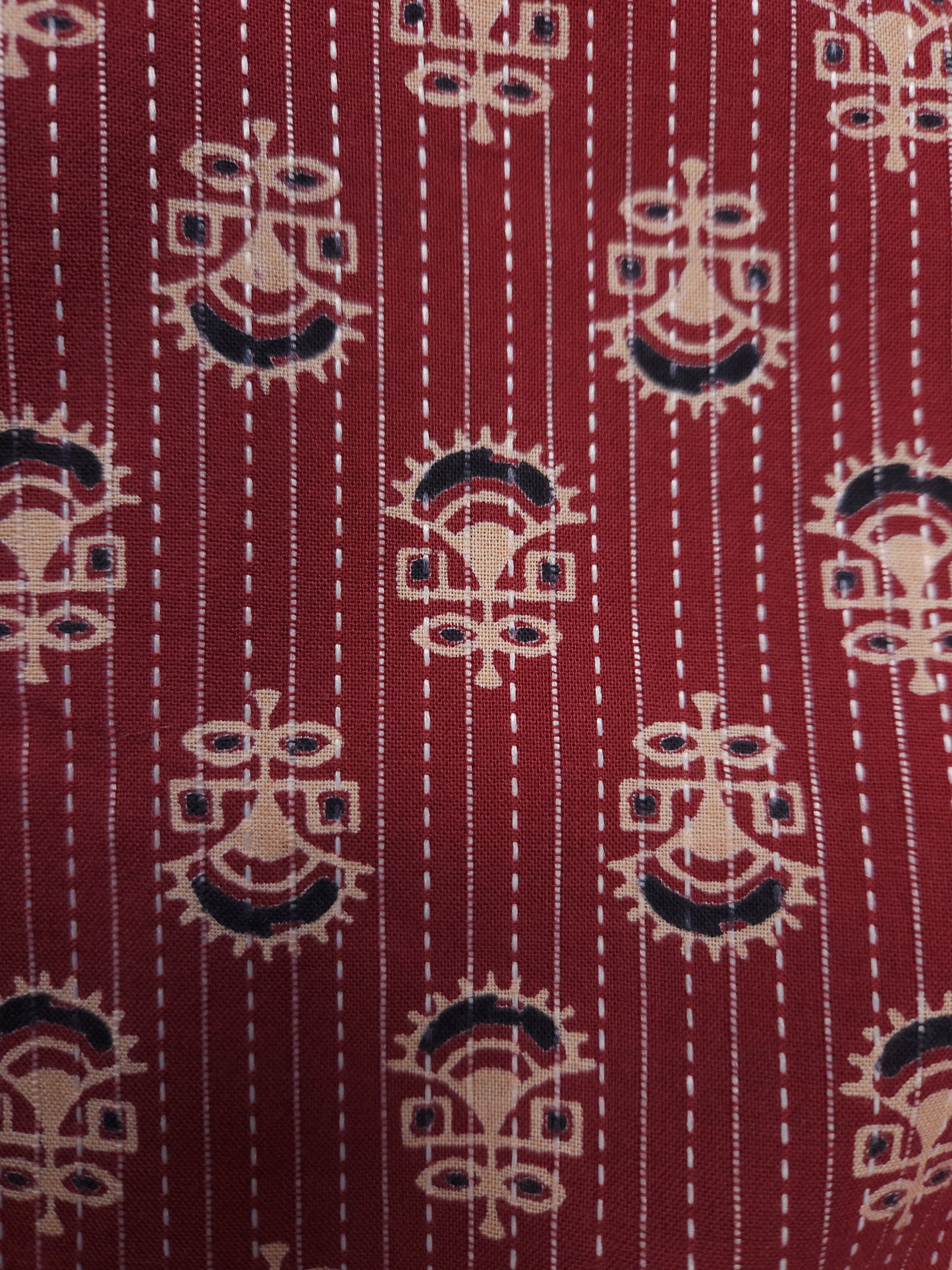 Brick Red Floral Kantha Cambric Cotton