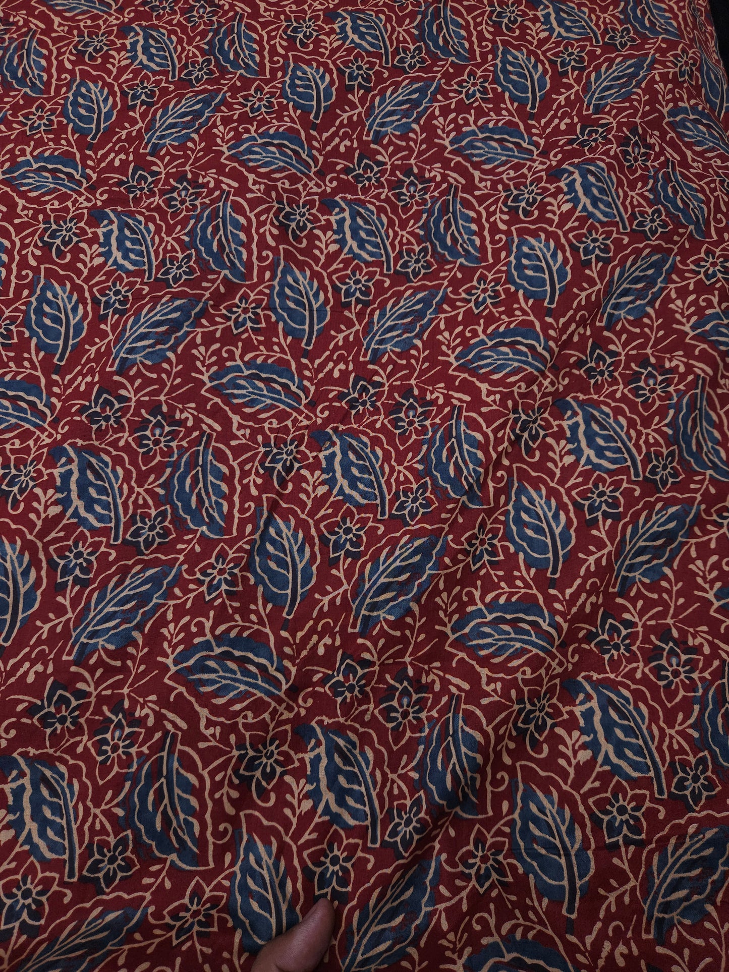 Maroon Floral Leaf Print Cotton Fabric | 60 Inch Width