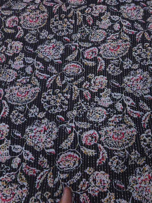 Floral Black Kantha Cambric Cotton