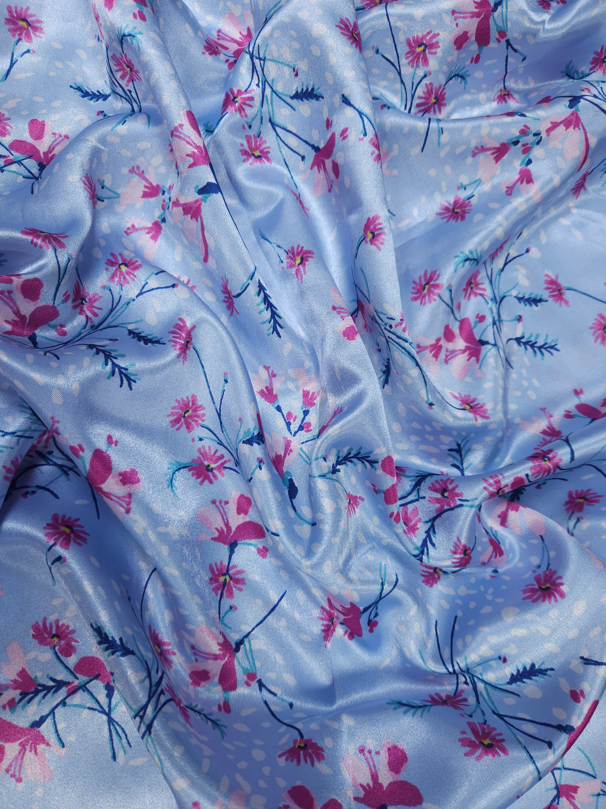 Sky Bloom Armani Satin Fabric