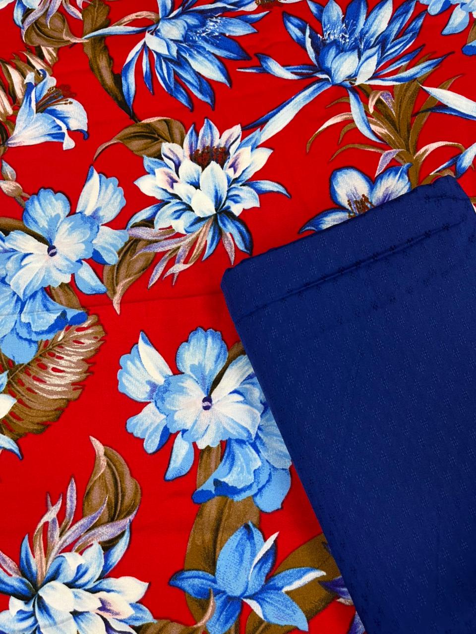 Red Garden Floral Cotton Suit Set