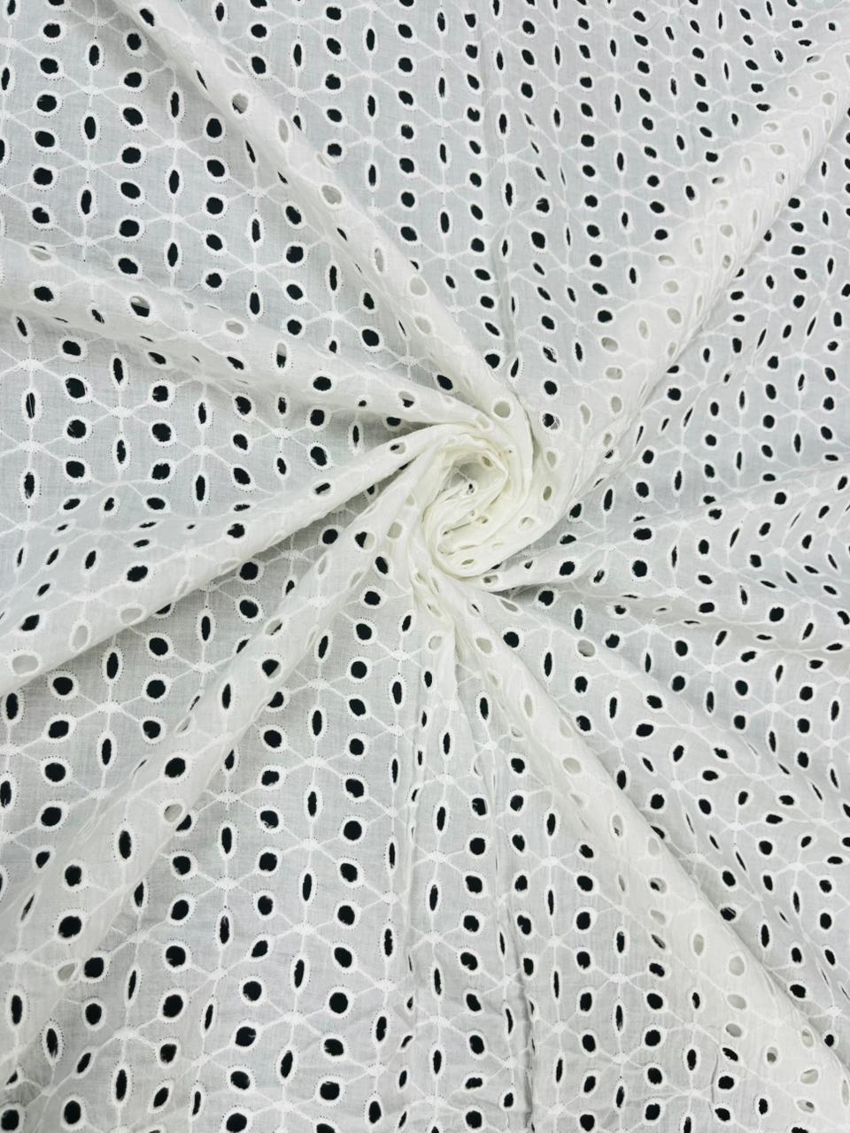 White Schiffli Embroidered Cotton Fabric