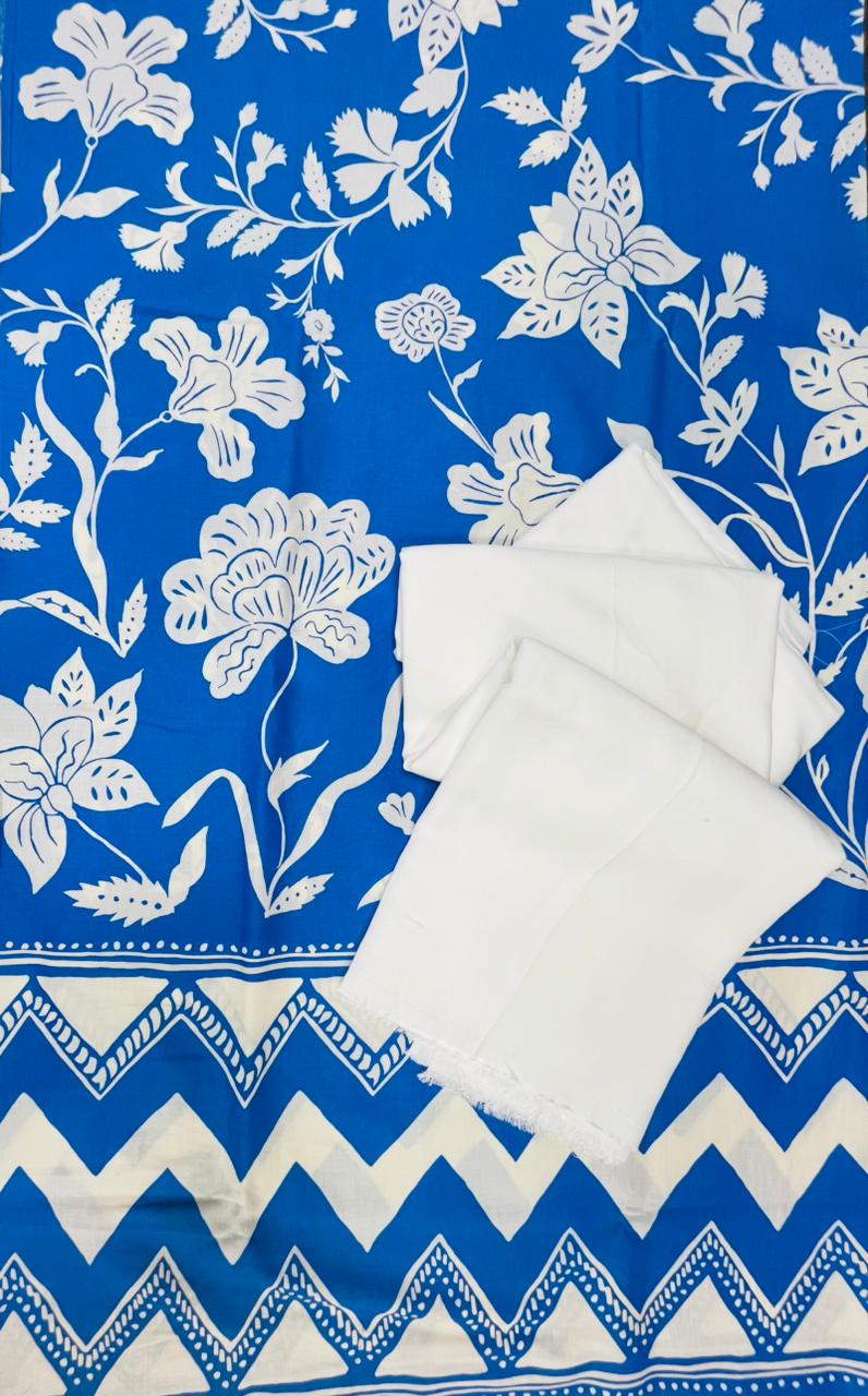 Royal Blue Floral Vine Cotton Suit Set